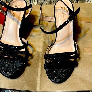 Lorraine dressy black kitten heel sandals,